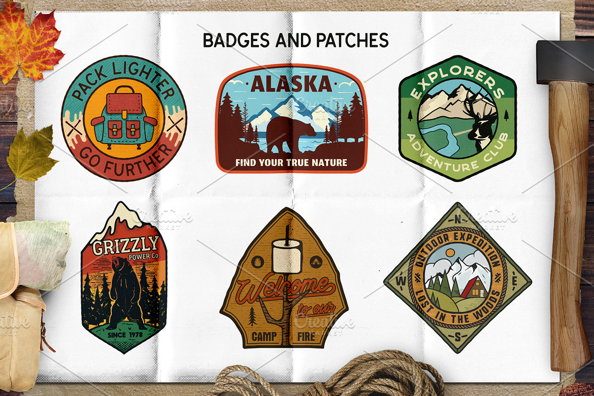 Retro Camp Adventure Badges Kit, a Branding & Logo Template by JeksonGraphics (Photo 3 of 12)