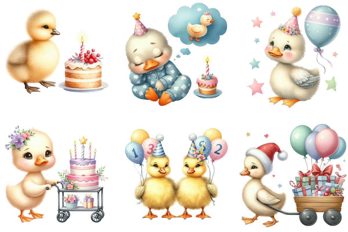 Watercolor Baby Goose Birthday Clipa, an Illustration by DreamArtGraphic (Photo 3 of 5)