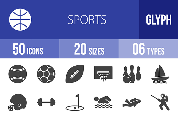 50 Sports Glyph Icons preview 4
