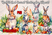 Rabbit and Carrot Watercolor Clipart, an Animal Illustration by Leakedink (Thumbnail 1 of 4)