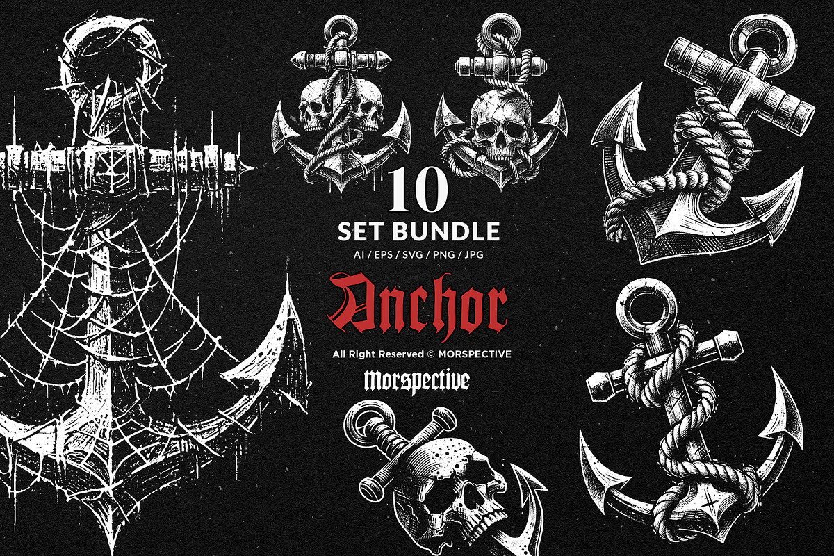 10 Bundle Dark Art Anchor Sea Sail, an Illustration by Morspective (Photo 1 of 7)