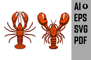 Set Of Illustrations Of Lobsters