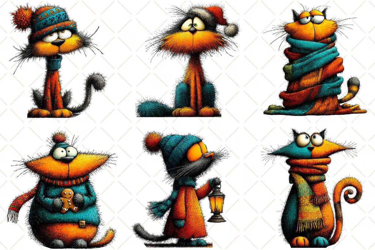 Whimsical Christmas Cat Clipart, an Illustration by Black Bird Studio (Photo 4 of 6)