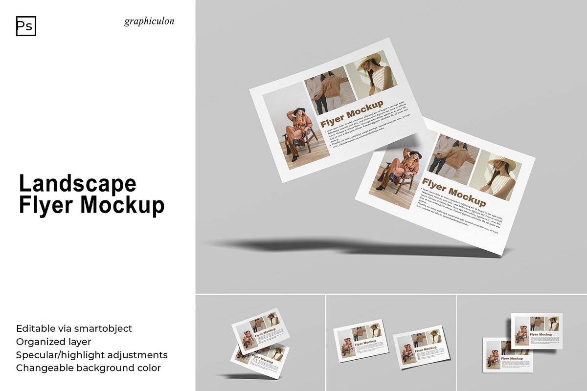 Landscape Flyer Mockup, a Books & Magazine Mockup by Graphiculon (Photo 1 of 11)