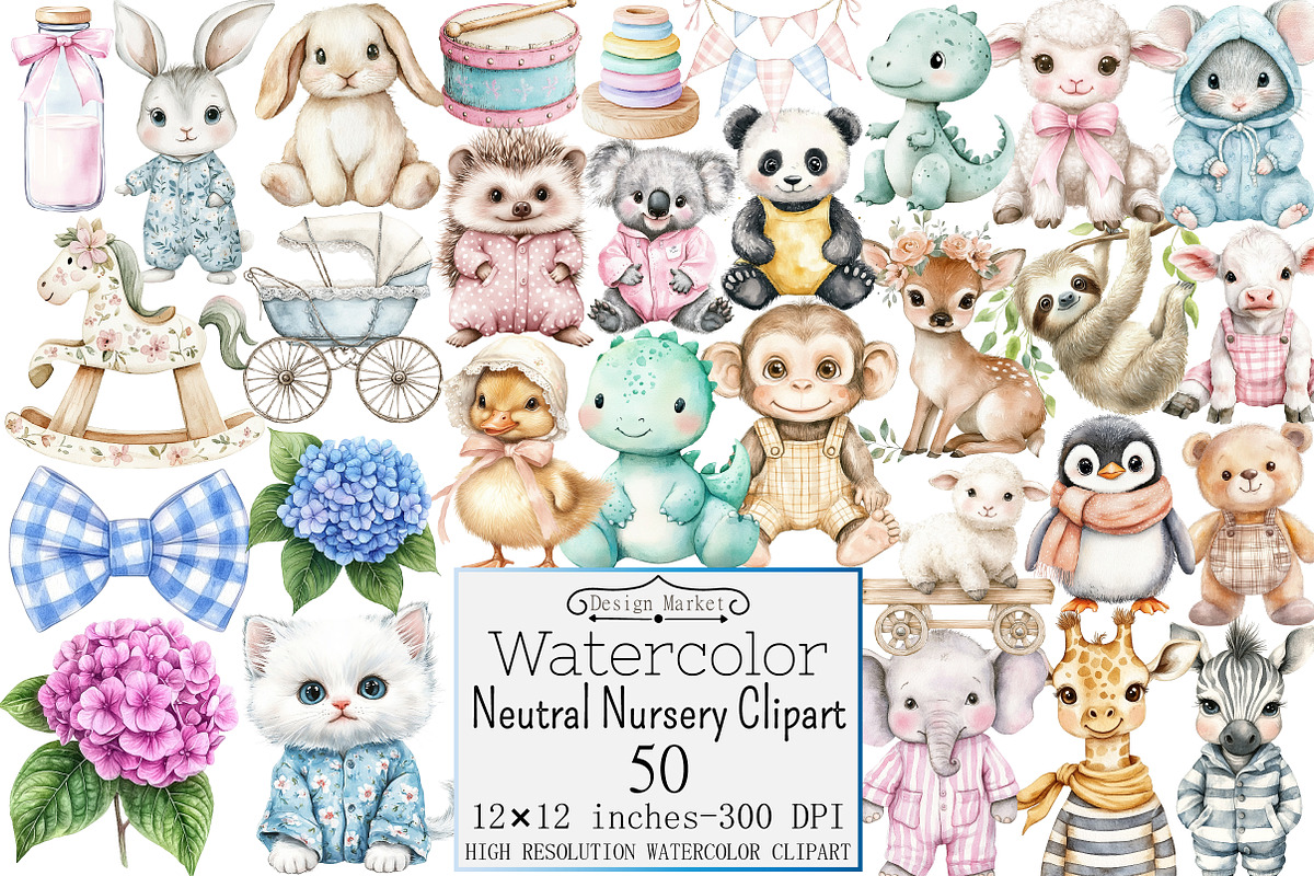Watercolor Neutral Nursery Clipart, a Seasonal Illustration by Design Market (Photo 1 of 5)