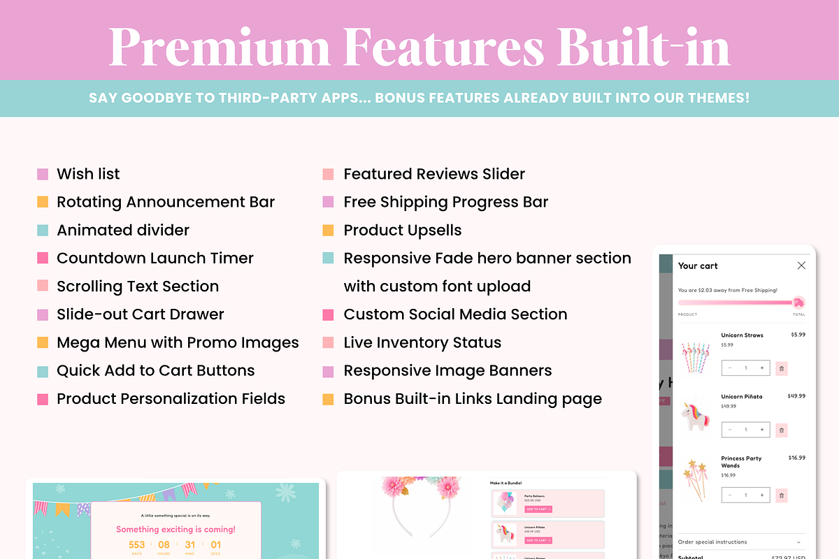 Colorful Rainbow Party Shopify Theme, a Shopify Template by Macarons and Mimosas (Photo 3 of 9)