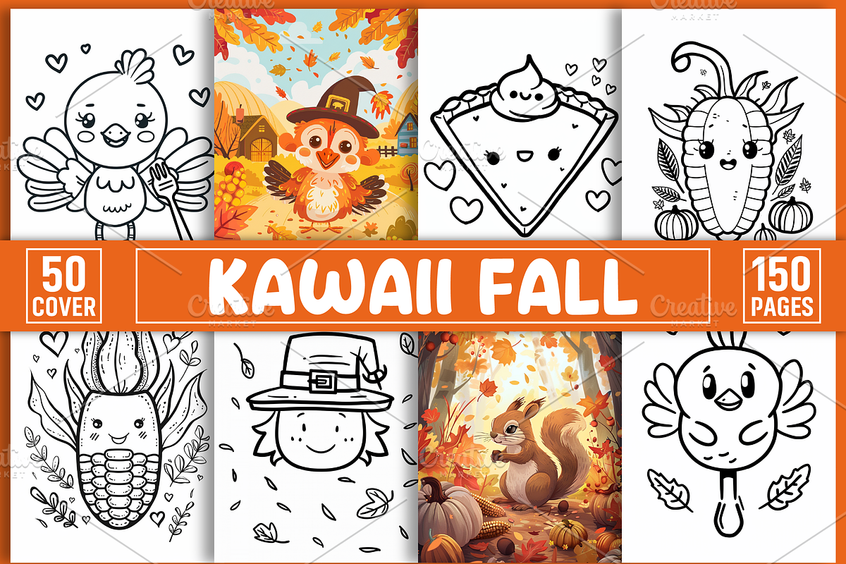 Kawaii Fall Coloring Book for Kids, a Seasonal Illustration by Design Station (Photo 1 of 5)
