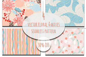 Seamless Floral & Waves Patterns