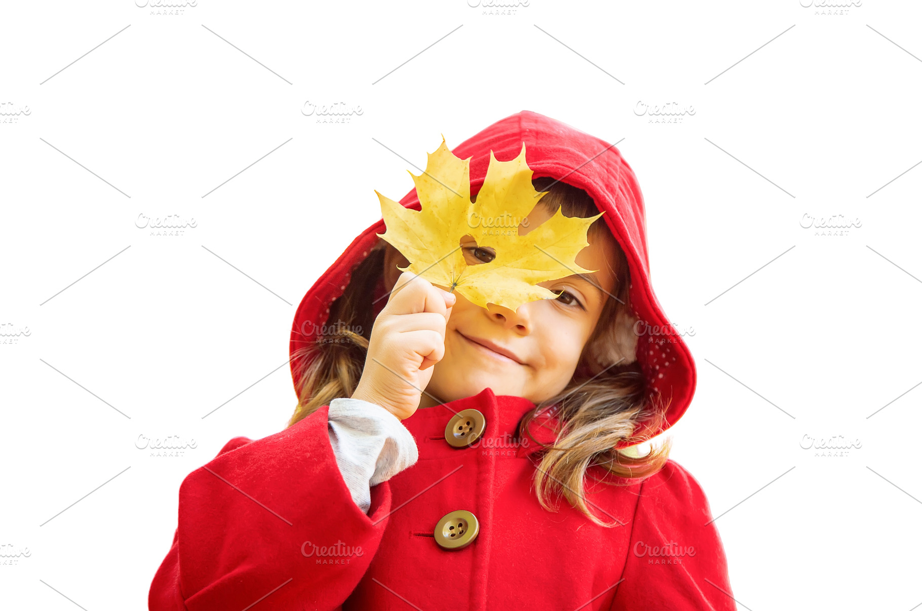 child in a red coat with autumn, a Person Photo by yanadjana