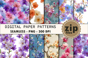 Pastel Floral Trees Digital Papers, a Texture Graphic by CitraGraphics