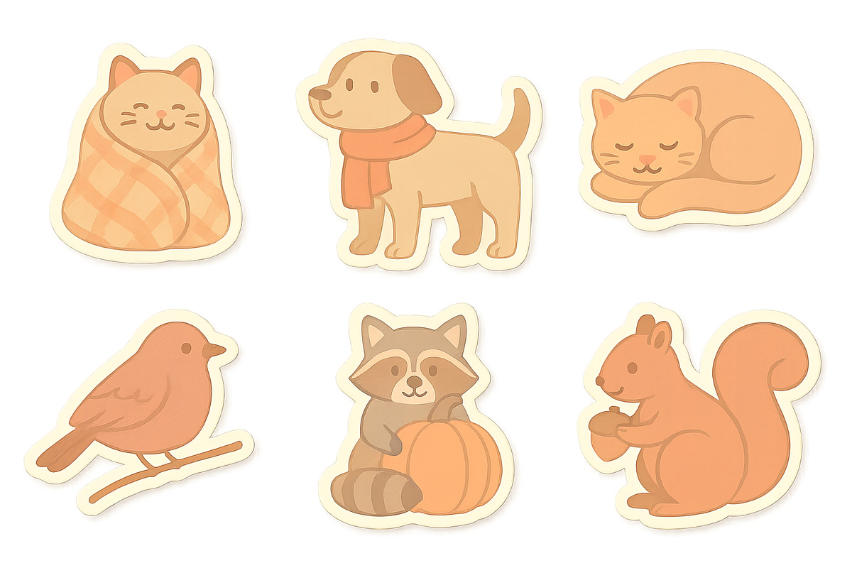 Autumn animals set featuring cat, do, an Illustration by Dvoevnore photos