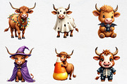 Halloween Cute Highland Cows Clipart, an Illustration by CrexoraLab (Thumbnail 2 of 5)