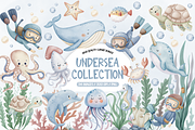 Watercolor Under the Sea Clipart, an Illustration by TatiMockup (Thumbnail 1 of 4)