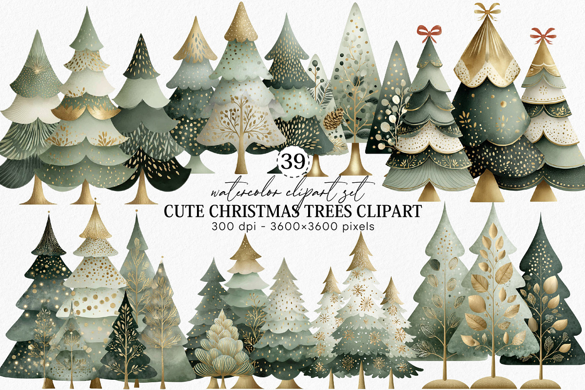Cute Christmas Trees Clipart, an Illustration by Canvas Craft (Photo 1 of 6)