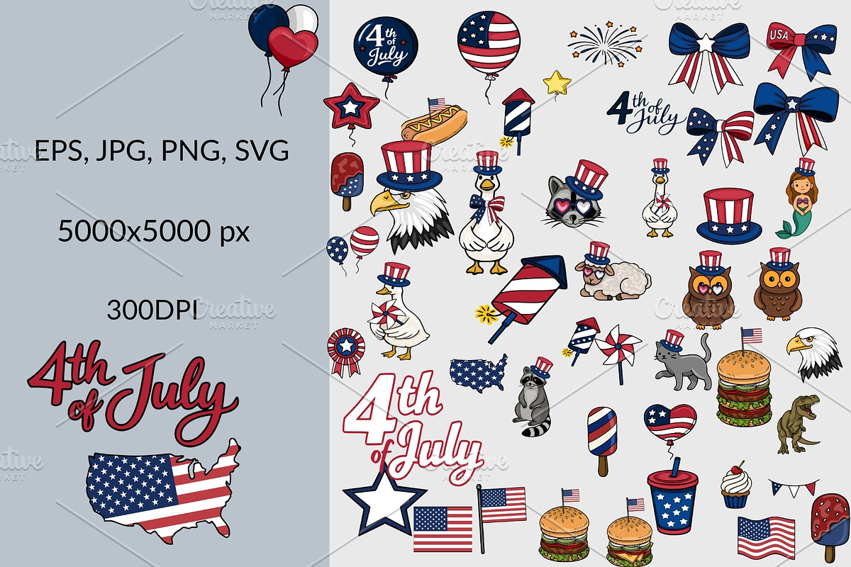50 4th of July Clipart Set, a Seasonal Illustration by Elatedowl (Photo 2 of 6)