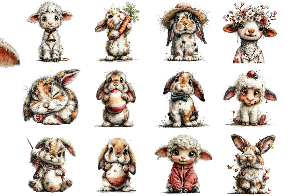 Funny Easter Lamb Bunny Clipart, an Illustration by DreamArtGraphic (Photo 4 of 5)