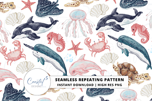 Sea Life Seamless Pattern, a Pattern Graphic by Coastal 5 Designs