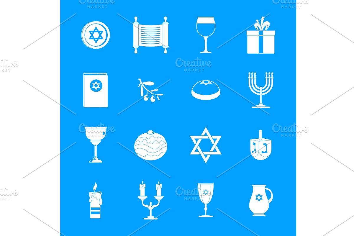 Chanukah jewish holiday icons set, an Object Illustration by Ylivdesign