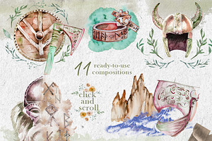 Watercolor Viking Clipart Set