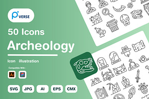 50 Archeology Icons – Editable Icons, an Outline Icon by Pexelverse