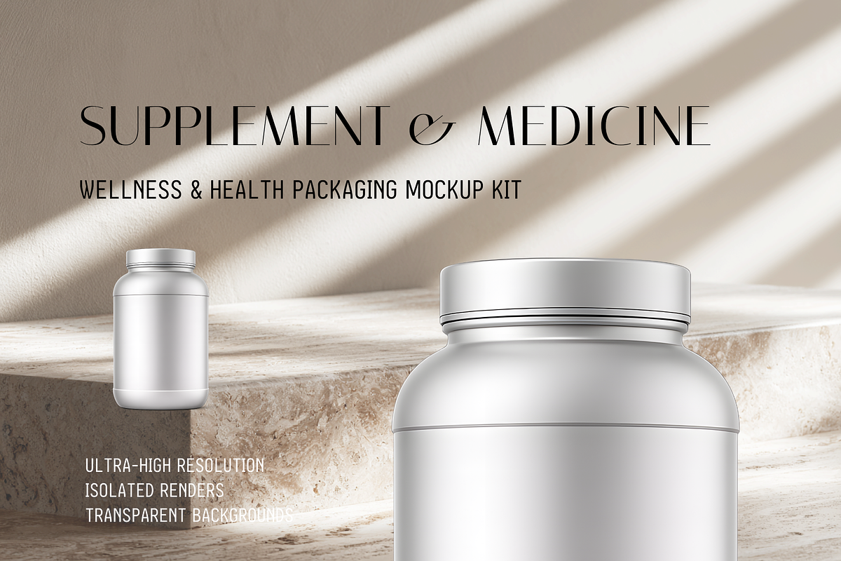 Supplement & Vitamin PNG Mockup Pack, a Packaging Mockup by Threestudio (Photo 2 of 3)