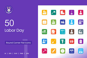 Labor Day Flat Round Icons, an Icon by IconBunny