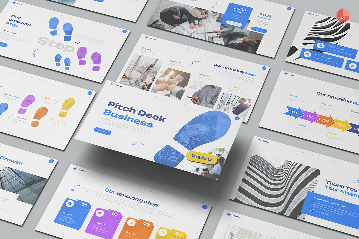 Steps Pitch Deck PowerPoint, a Presentation Template by Pixslides (Photo 1 of 6)