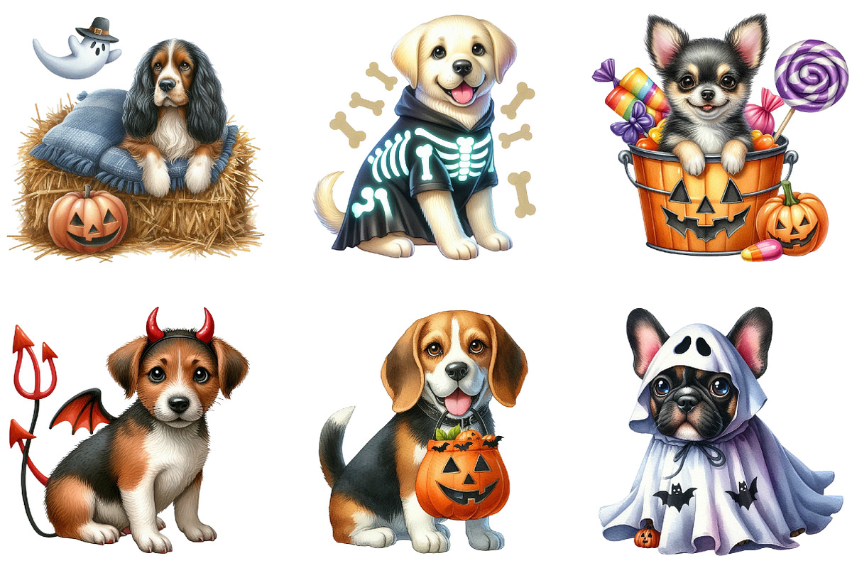 Cute Halloween Dogs Clipart, an Illustration by DreamArtGraphic (Photo 4 of 4)