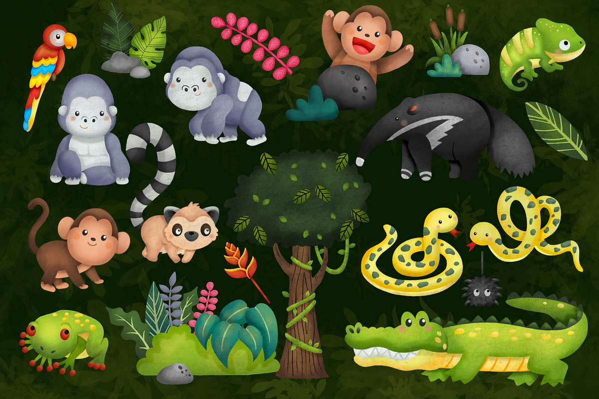 Watercolor Rainforest Animal Clipart, an Animal Illustration by Inkley ...