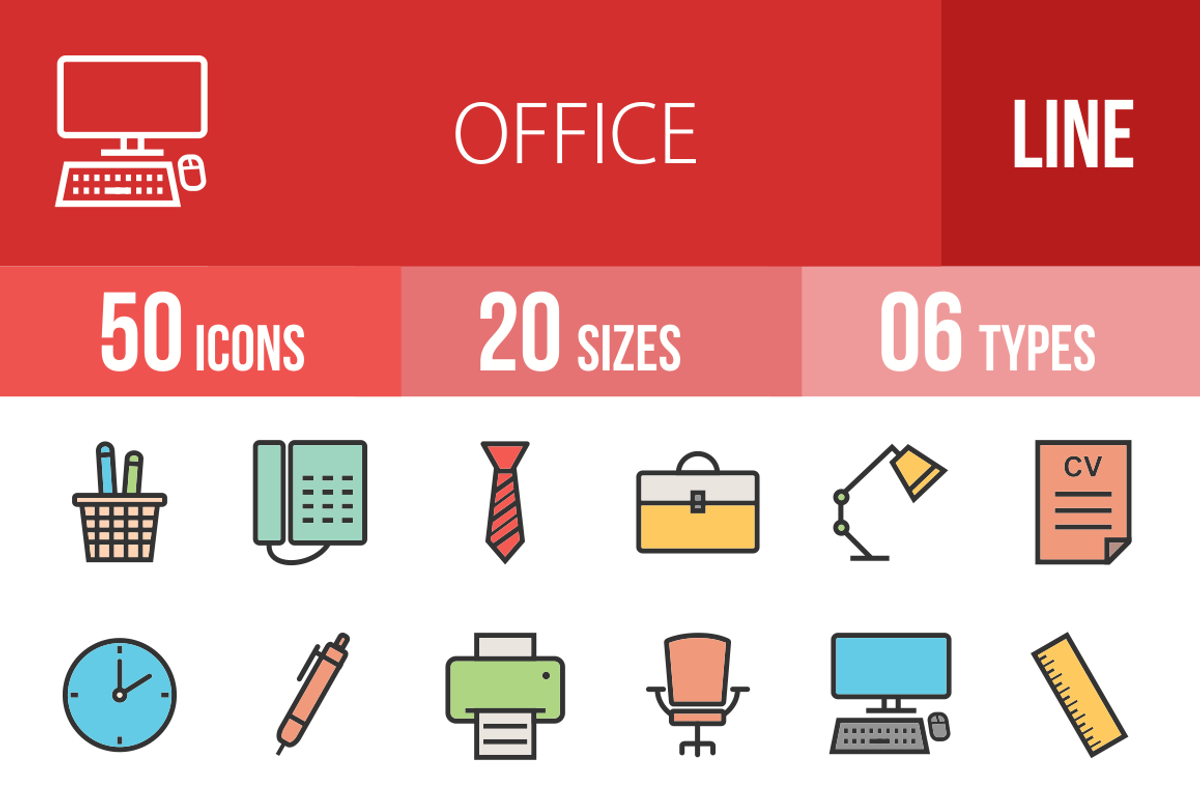 50 Office Line Filled Icons