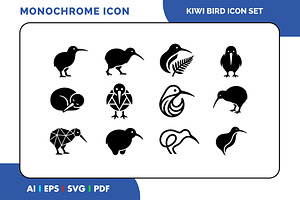 Kiwi Bird Icon Set, a Solid Icon by Fontmine Studio