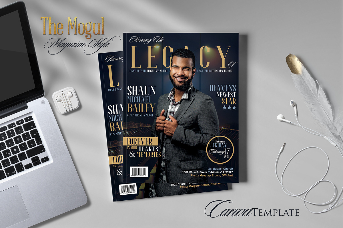 Magazine Style Canva Funeral Program, a Magazine Template by Nate Bartlett Design (Photo 1 of 7)