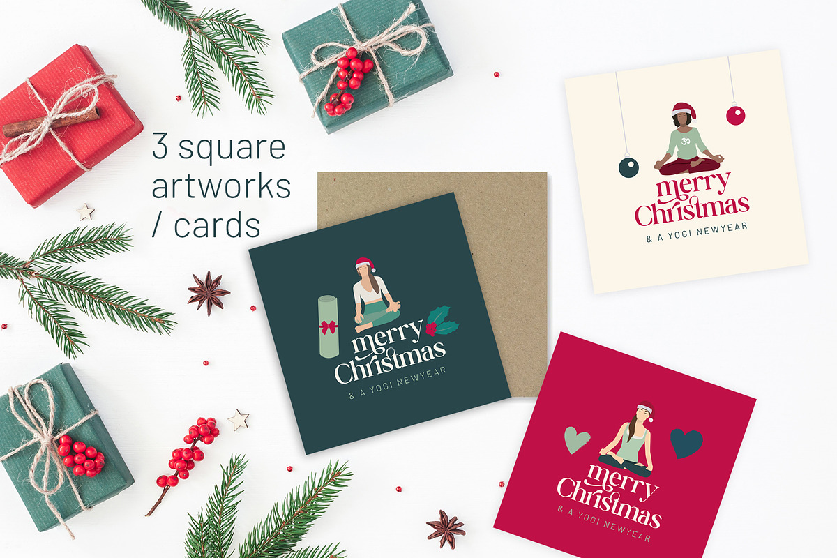 Yoga Christmas and New Year cards, an Illustration by Sunnyfields (Photo 6 of 8)