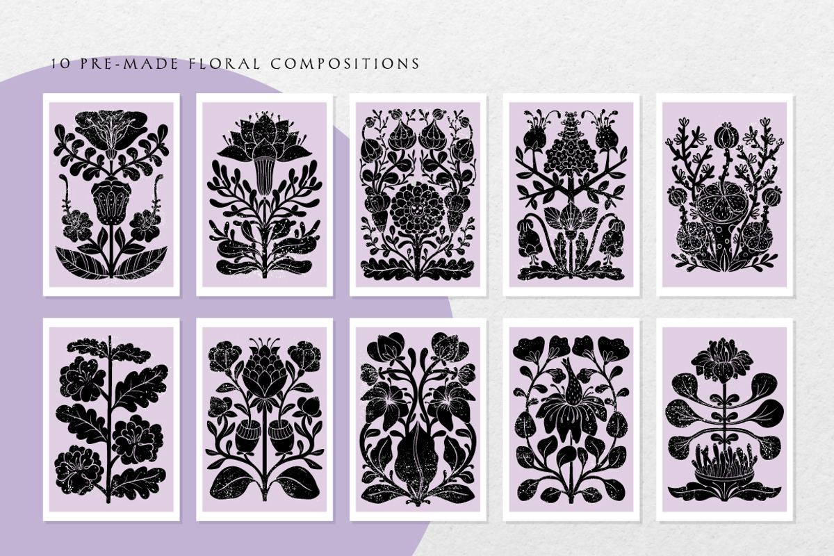 Wild flowers - botanical linocut, an Object Graphic by DariSmartArt (Photo 7 of 13)