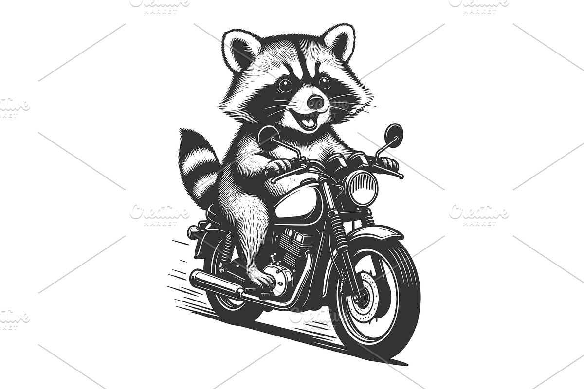 Funny Raccoon Riding Motorcycle, an Animal Illustration by AlexArt