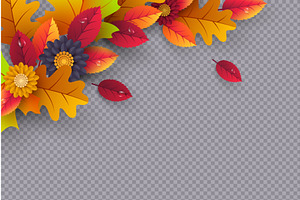 Colorful autumn leaves and flowers, an Illustration by Liudmyla Matviiets