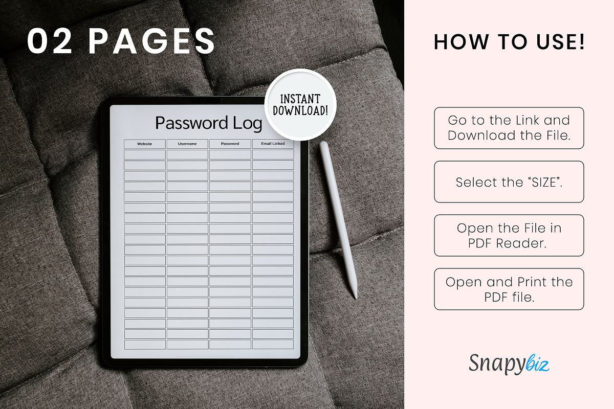 Password Tracker Printable, a Print Template by Snapybiz
