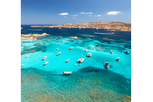 Aerial view of luxury yachts and, a Transportation Photo by den-belitsky