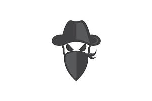 Skull Cowboy With Hat And Mask Logo