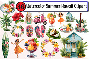 Watercolor Summer Hawaii Clipart, an Illustration by Design Market (Thumbnail 1 of 2)