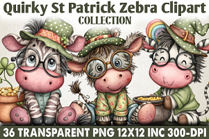 Quirky St Patrick Zebra Clipart, an Animal Illustration by RobertsArt
