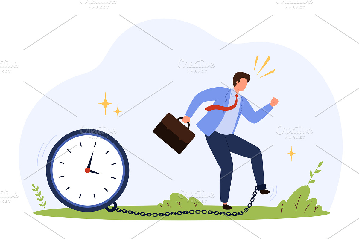 Businessman Chained Clock Poor Time, a Finance Illustration by Flashvector