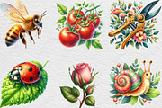 Summer Garden Watercolor Clipart, an Illustration by Black Bird Studio (Thumbnail 2 of 6)
