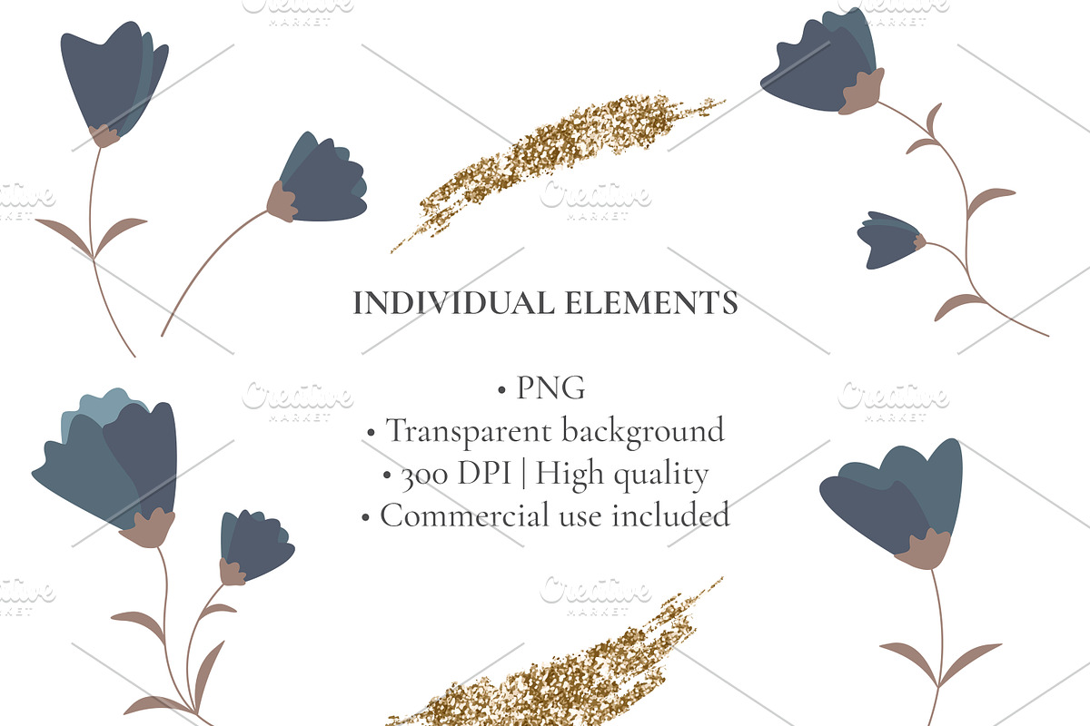 Dusty Blue & Gold Frames Clipart, an Object Graphic by Nadia Semyroz (Photo 4 of 6)