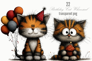 Birthday Cat Whimsical Clipart, an Animal Illustration by Designking