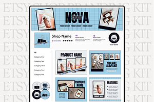 Modern Blue Etsy Shop Kit Template