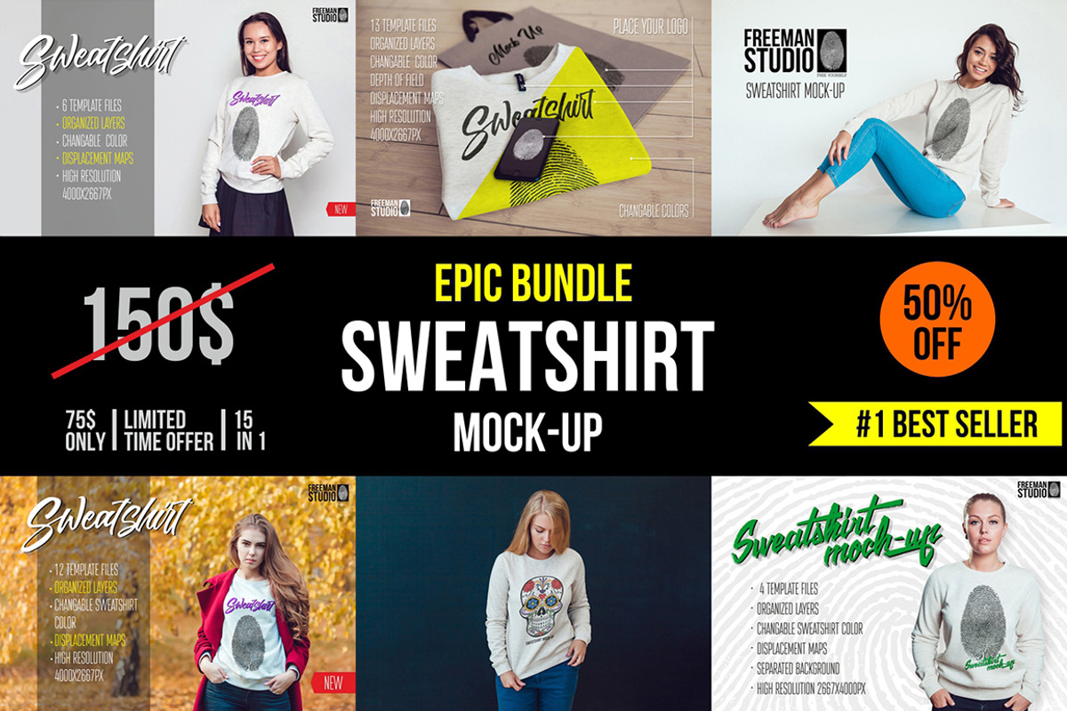 Epic Sweatshirt Mock-Up Bundle, a Hoody Mockup by Freeman Studio (Photo 1 of 9)