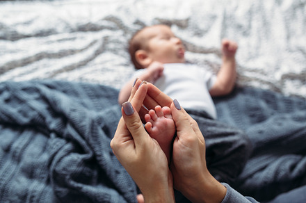 Baby's feet in hands stock photo containing feet and closeup