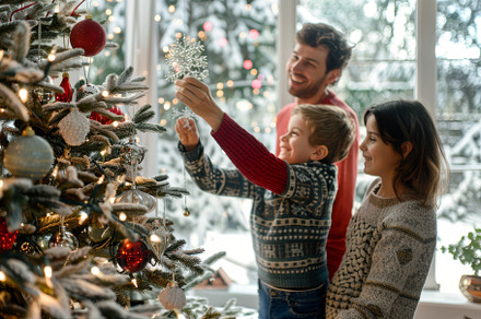 Family Decorating Christmas Tree Tog, a Photo by Iftikhar Alam