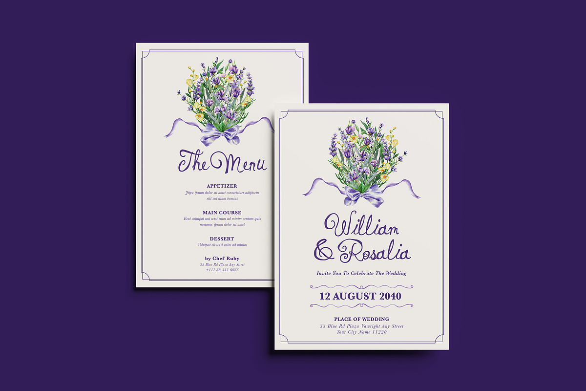 Lavender Bouquet Wedding Invitation, an Invitation Template by iDoodle Studio (Photo 1 of 4)